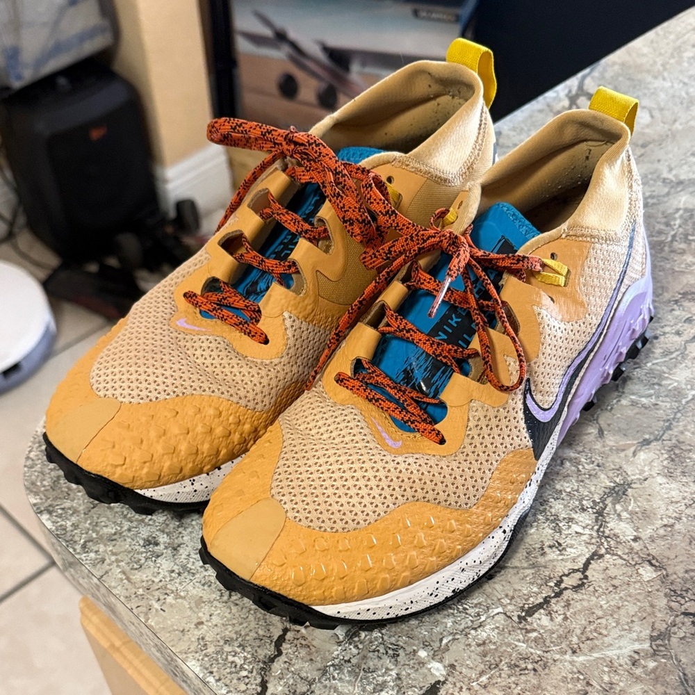 Nike Tan and Orange Sneakers with Purple Accents